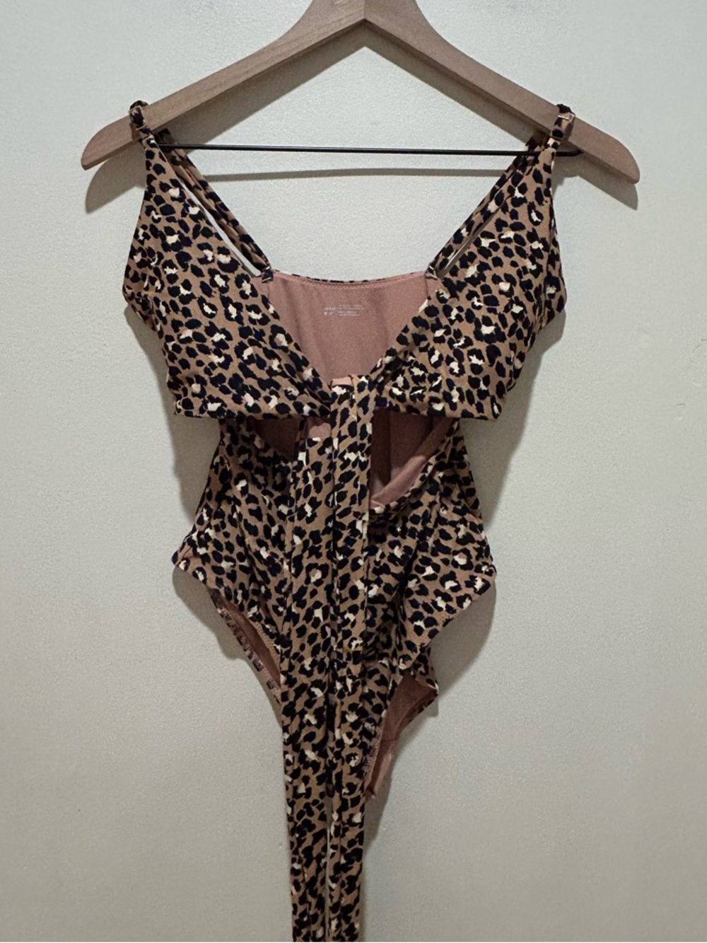 Aerie Full Coverage One Piece Swimsuit - Beige Leopard Print w/ Front Tie Medium